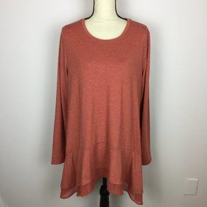 New!! LOGO Lounge Top Size XL Womans Rust Asymmetrical Layer Hem Long Sleeve